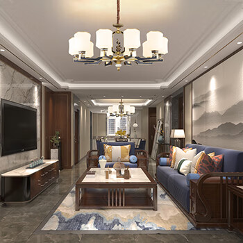 新中式吊灯仿铜古典大气客厅灯简约现代中式别墅复式楼灯具	