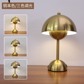 哩嗹啰嗹床头书桌装饰灯灯具旗舰设计师款无线充电便捷VP9花铜本色三档光+充电器触摸开关	